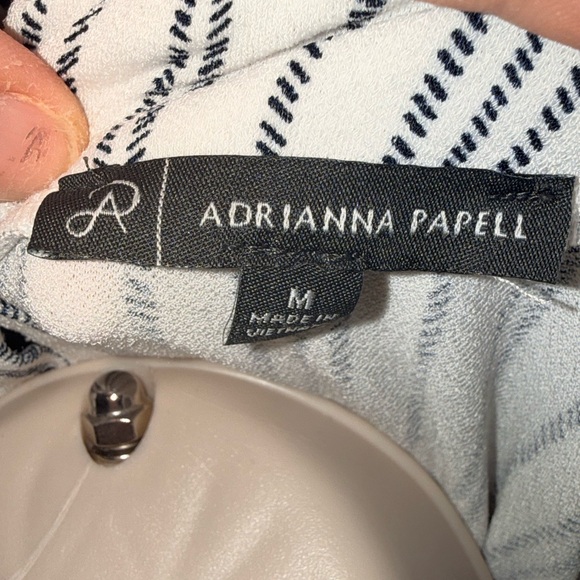 Adrianna Papell Ruffled Striped Blouse - Black and White - Picture 7 of 8